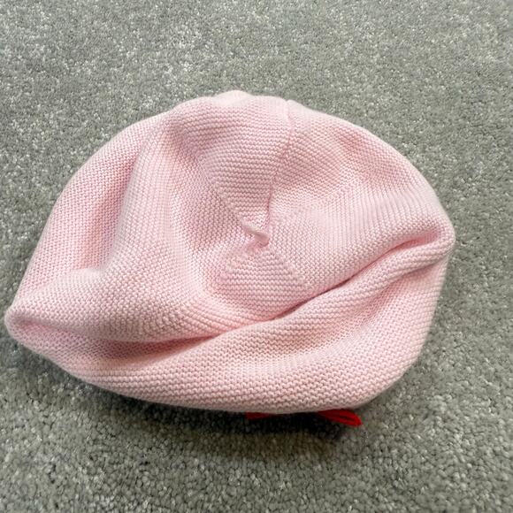 Janie and Jack NWT Pink Knit Beanie Beret Red Bow Scalloped Baby Girl 18–24 Mos - Picture 7 of 12